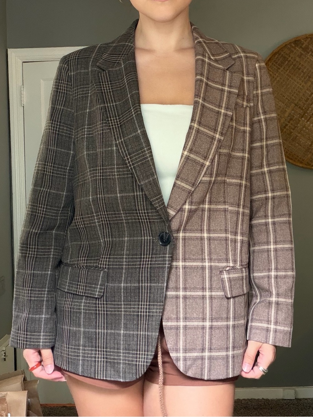 Primark Two-Tone Brown Plaid Blazer